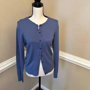 ANN TAYLOR BLUE CARDIGAN WITH BROWN BUTTONS